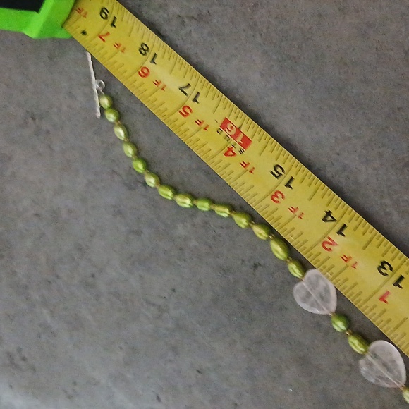 Vintage Eyecatching 18" Green Pearl, Pink Hearts and Flower Necklace - Picture 3 of 6